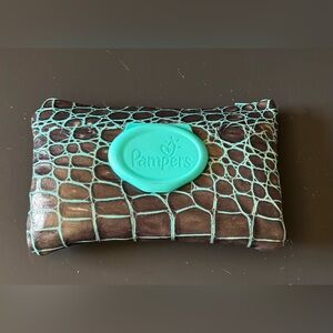Black & Turquoise Croc Leather Baby Wipes Case for Pamper Wipes.
